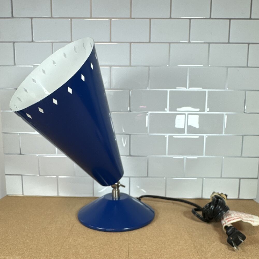 Vintage MCM Atomic Cobalt Blue Adjustable Metal Table Lamp